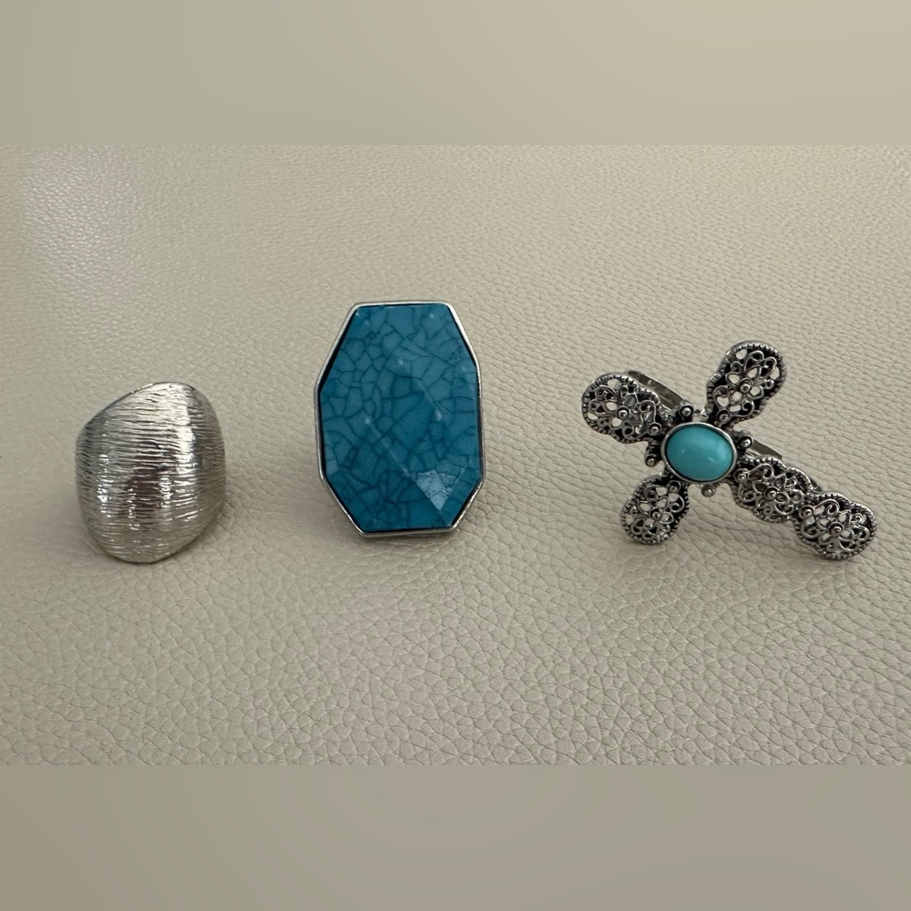 Bundle of 3 Turquoise & Silver Rings